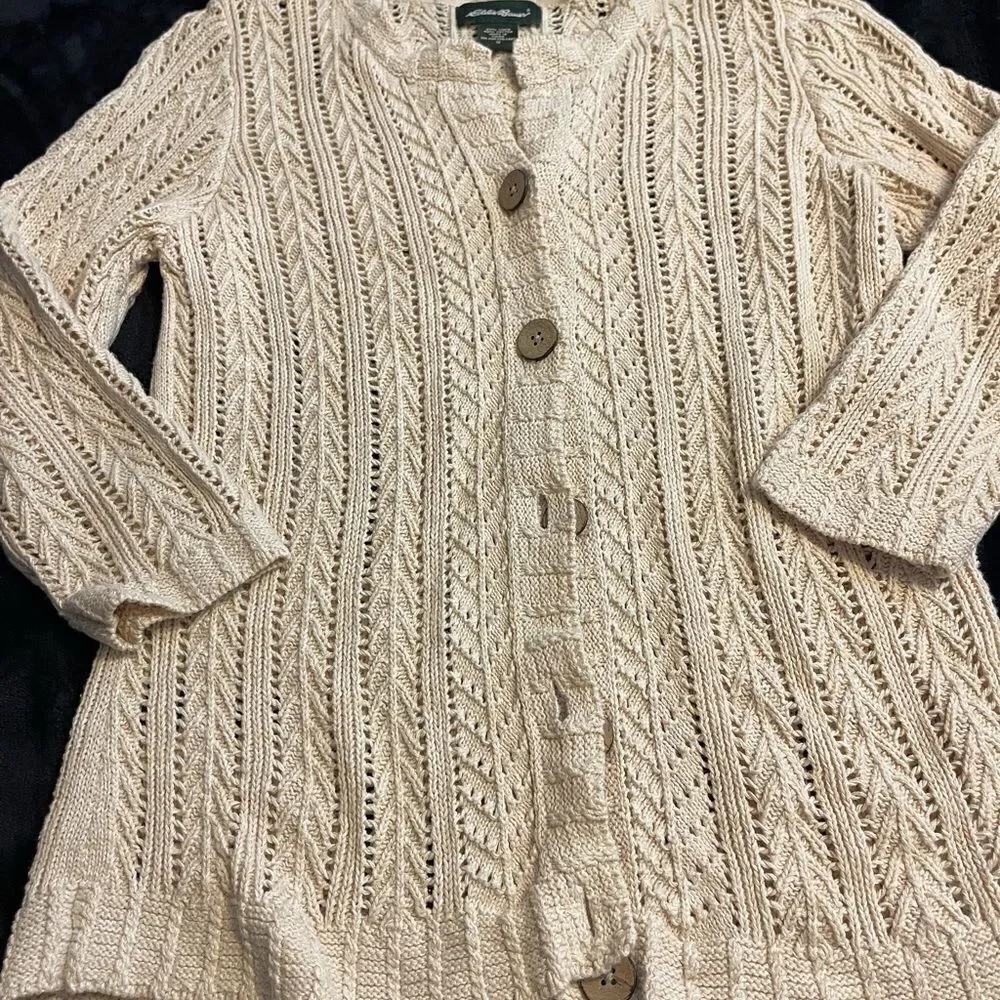 Eddie Bauer beige‎ cardigan sweater 55% linen, size small - Picture 15 of 15